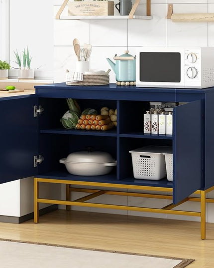 39.4" Minimalist & Luxury Two Door Sideboard with Gold Metal Legs,Freestandin Storage Buffet Cabinet,w/Adjustable Shelves,for Living, Dining Room,Entrance Passage,Navy - LeafyLoom
