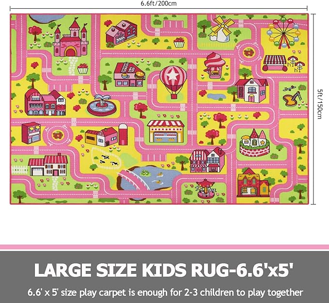 Capslpad Kids Play Rug 6.6x5.0 ft Large Size Kids Rug for Playroom Non Slip Washable Kids Car Road Rug Educational Learning Area Rug Children Play Carpet for Bedroom,Classroom,Nursery Room Decor - LeafyLoom