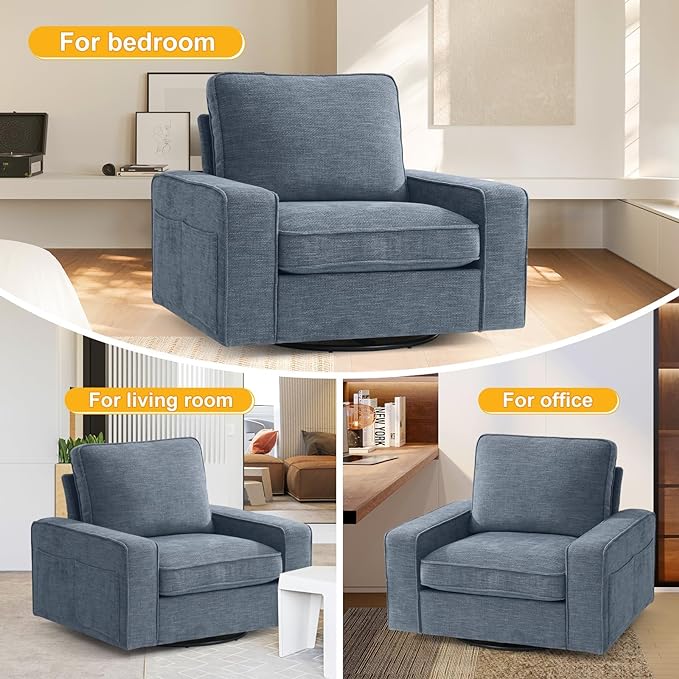 EASELAND Oversized Accent Chair, Reading Chair with Upholstered Chenille Fabric, Sofa Chair with Armrest, Single Sofa Chair for Living Room, Swivel Chair with Wooden Legs, Comfy Chair for Small Spaces - LeafyLoom