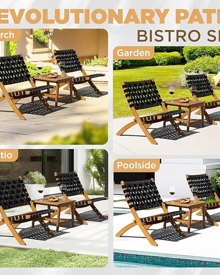 Design Heavy Duty 400lbs Capacity Patio Bistro Piece Outdoor, Onesize, Foldable Reclining Set 3 - LeafyLoom