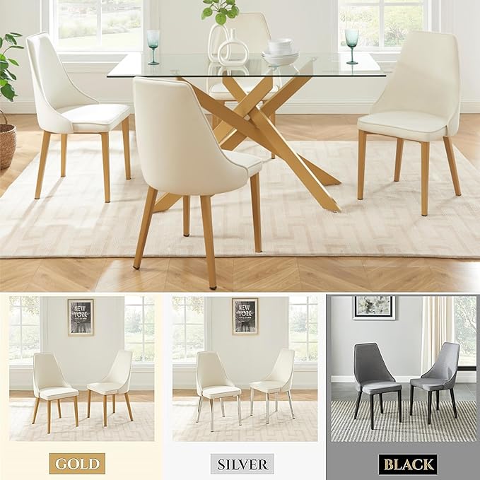 Dining Chairs Set of 2, Modern and Minimalist Leisure Backrest Velvet Chairs. Leisure Upholstered Velvet Dining Chair with Gold Metal Chromed Legs - LeafyLoom