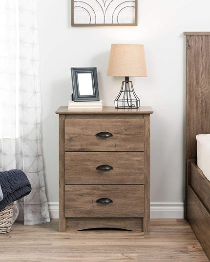Prepac Salt Spring Rustic Tall Nightstand Side Table with 3 Drawers, Farmhouse Tall 3-Drawer Bedside Table 16" D x 23" W x 29" H, Drifted Gray, DDC-2403 - LeafyLoom