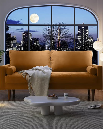 Velvet Furniture for Small Spaces, Mid-Century Modern Loveseats for Living Room, Love Seat Couch Sofas, 70 Inches, Ginger - LeafyLoom
