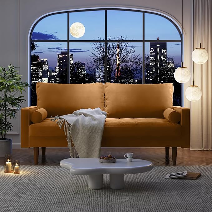 Velvet Furniture for Small Spaces, Mid-Century Modern Loveseats for Living Room, Love Seat Couch Sofas, 70 Inches, Ginger - LeafyLoom
