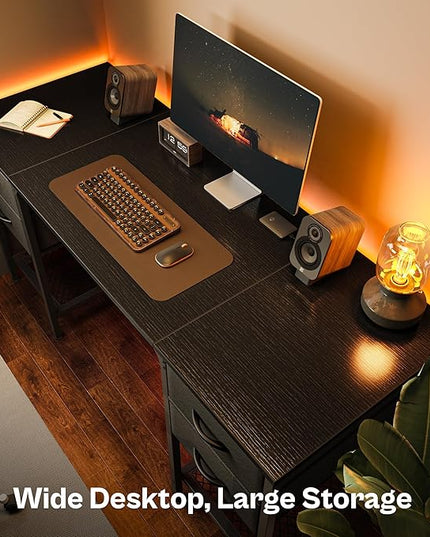 55 Inch Computer Desk with 4 Drawers, Office Desk with Mesh Shelf, Gaming Desk, Large Storage, Writing Desk Work Desk for Home Office, Study, Bedroom, Work from Home, Black - LeafyLoom