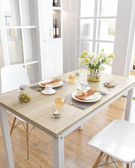 Teraves Computer desk/Dining Table Office Desk Sturdy Writing Workstation for Home Office (39.37“, Beige + White Frame) - LeafyLoom