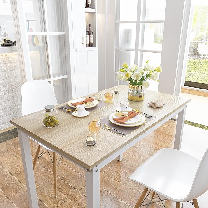Teraves Computer desk/Dining Table Office Desk Sturdy Writing Workstation for Home Office (39.37“, Beige + White Frame) - LeafyLoom