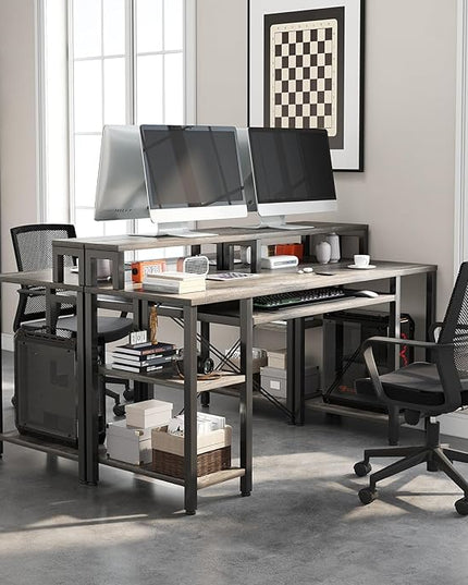 VERMESS Computer Desk- 48 Inch Home Office Desk with Keyboard Tray, 47" Gaming Desk with Full Monitor Stand & Storage Shelves & CPU Stand, Modern Study Writing Table with Shelf for Storage, Gray Oak - LeafyLoom