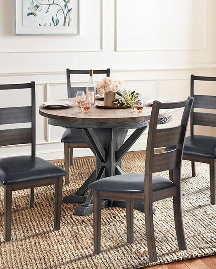 COLAMY Upholstered Dining Chairs Set of 6, PU Leather Dining Room Kitchen Side Chair with Ladder High Back and Adjustable Foot Pegs - Dark Brown - LeafyLoom