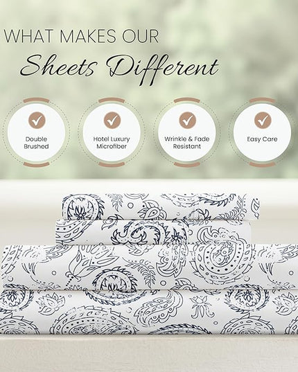 Linen Market 4 Piece California King Bedding Sheet Set (Navy Floral) - Sleep Better Than Ever with These Ultra-Soft & Cooling Bed Sheets for Your Cal King Size Bed - Deep Pocket Fits 16" Mattress - LeafyLoom
