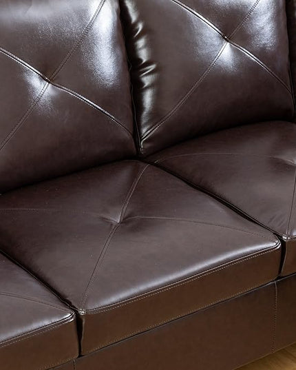 3-Piece L-Shaped Sectional Couches Lounge & Storage, 97'' Modular Living Room Home Office, 3pcs 97'' Sofa+66.5'' Chaise+28.5'' Ottoman(Left), Brown Faux Leather - LeafyLoom