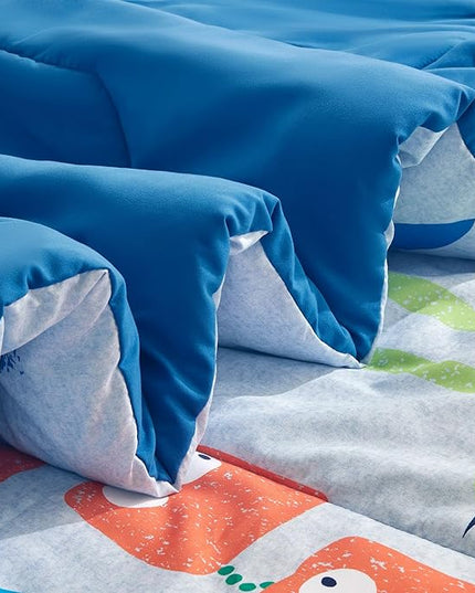 SLEEP ZONE Kids Bedding Comforter Set Full/Queen Size - Super Cute & Soft Kids Bedding 7 Pieces Set with Comforter, Sheet, Pillowcase & Sham (Monster) - LeafyLoom