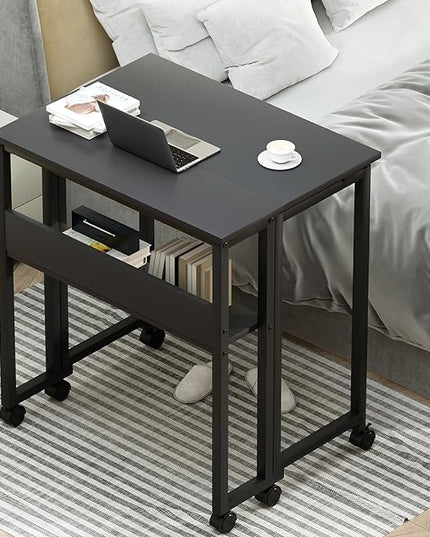 GreenForest Folding Desk Small Rolling Desk with Storage Shelf,31.5 inch Foldable Computer Desk with Wheels for Small Space,Easy Assembly,Black - LeafyLoom