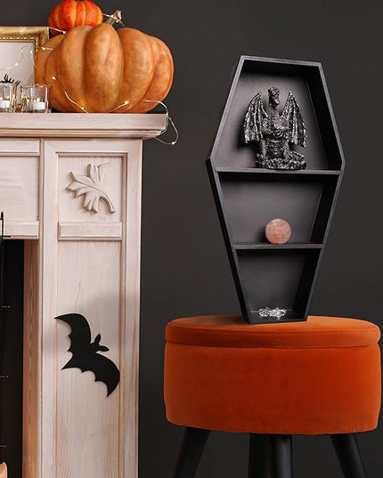 MANNY'S MYSTERIOUS ODDITIES Coffin Bookshelf - Extra Large Coffin Shelf 21 Inches by 11 Inches - Includes Removable Shelves - Gothic Decor for Home - LeafyLoom