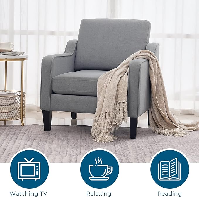 VINGLI Modern Accent Chairs Set of 2,Comfy Grey Armchair for Bedroom,Living Room Upholstered Sofa Chair Reading Chair for Small Spaces - LeafyLoom