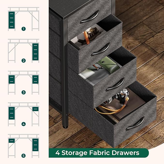 55 inch Computer Desk with 4 Drawers, Gaming Desk with LED Lights & Power Outlets, Home Office Desk with Large Storage Space for Bedroom, Work from Home, Black - LeafyLoom