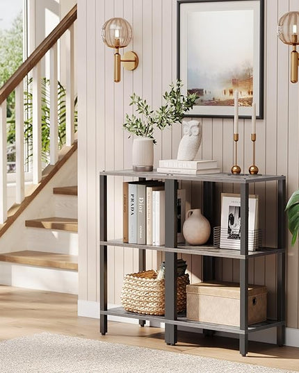 TUTOTAK Bookshelf, 6-Tier Tall Book Shelf, Narrow Bookcase for Small Space, DIY Stackable Bookshelf, for Living Room, Office, Study, Entryway, Industrial, Greige and Black BS01BG006 - LeafyLoom