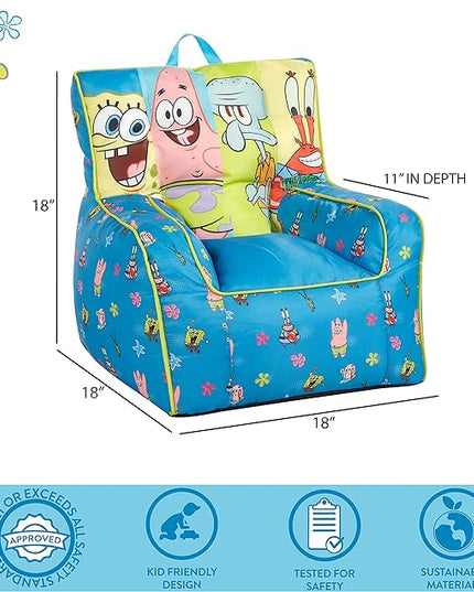 Idea Nuova Nickelodeon Spongebob Squarepants Toddler Nylon Bean Bag Chair with Piping & Top Carry Handle Large - LeafyLoom