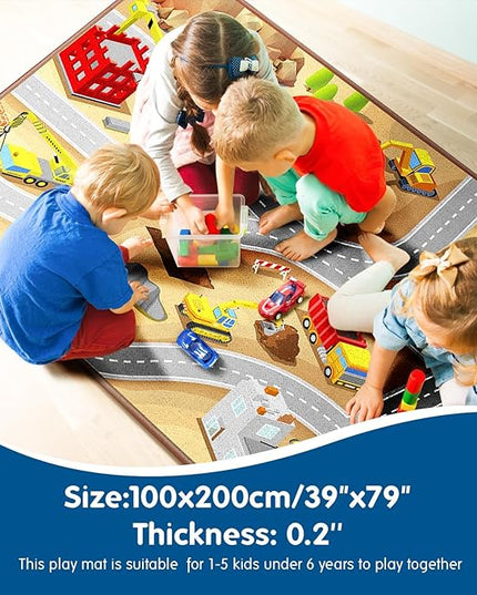 Booooom Jackson Construction Car Rug Play Mat, Non-Slip Kids Rug,Car Play Rug,Construction Rug Play Car Mat,Car Play Carpet,Construction Road Rug,Construction Site Rug,Construction Vehicle Play Mat - LeafyLoom
