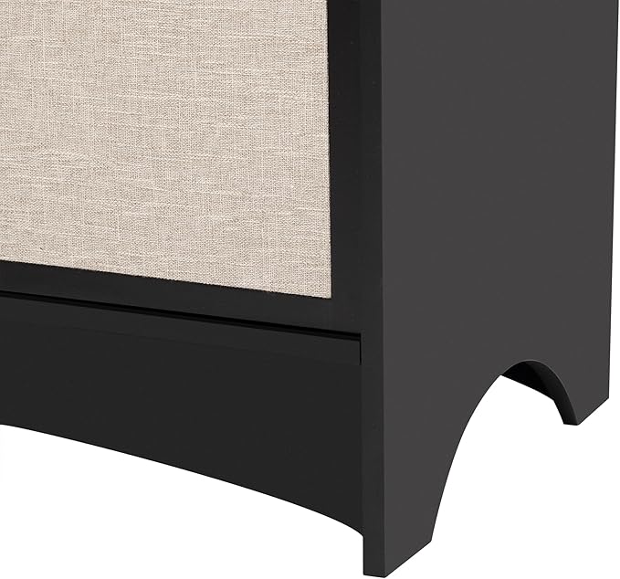 58.2“ Curved Design Storage Cabinet with Linen Material and Metal Round Handle Door,Wooden Console Table,W/Adjustable Shelves,Suitable for Corridors,Entrances,Living Rooms,Study,Beige - LeafyLoom