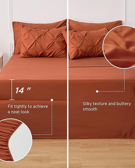 Bedsure Cal King Size Comforter Sets - 7 Pieces Pintuck California Bed Set, Orange in a Bag with Comforter, Sheets, Pillowcases & Shams - LeafyLoom