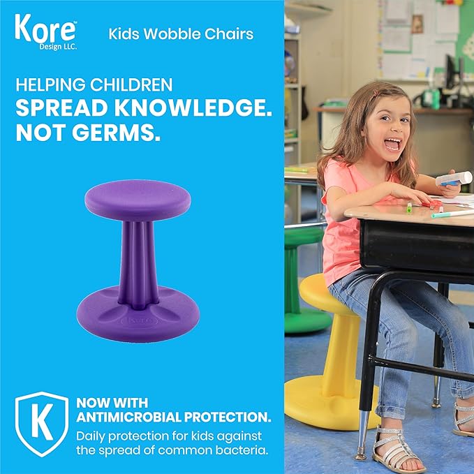 Kore Kids Pre-Teen Wobble Chair - Flexible Seating Stool for Classroom, Home & School, ADD/ADHD - Made in The USA - Age 10-11, Grade 5-6, Purple (18.7in) - LeafyLoom