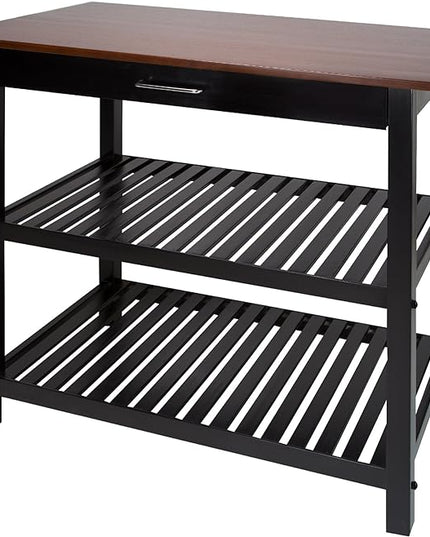 Casual Home Kitchen Island with Solid American Hardwood Top, Walnut&black - LeafyLoom