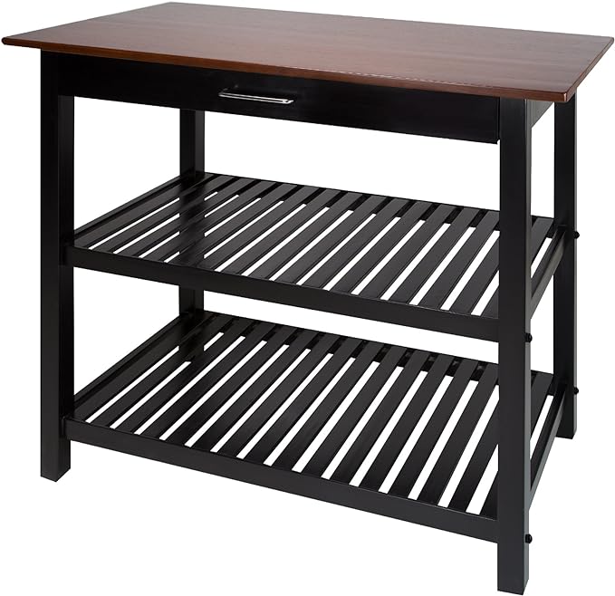 Casual Home Kitchen Island with Solid American Hardwood Top, Walnut&black - LeafyLoom