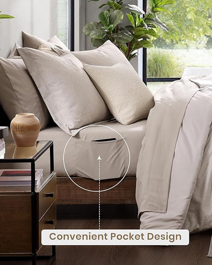 Monbix Full Size Comforter Set, Oatmeal Bedding Comforter for Full Size Bed Set Reversible, Bedding Sets Full 7 Pieces, Cationic Dyeing Bed in a Bag with Comforter, Sheets, Pillowcases & Shams - LeafyLoom