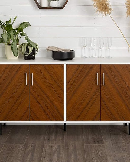 Walker Edison Fehr Modern 4 Door Bookmatch Buffet, 58 Inch, White - LeafyLoom