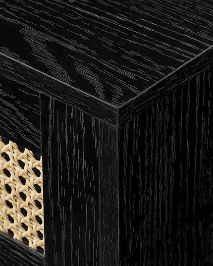 Walker Edison Modern Rattan Flip-Down-Door Wall-Mounted Floating Stand for TVs up to 80 Inches, 70 Inch, Black - LeafyLoom
