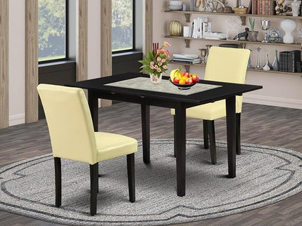 East West Furniture Norfolk 3 Piece Set Contains a Rectangle Dining Room Table with Butterfly leaf and 2 Eggnog Faux Leather Parson Chairs, 32x54 Inch, NOAB3-BLK-73 - LeafyLoom