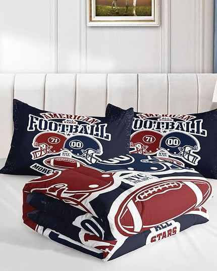 Datura home American Football Comforter Set Vintage Navy American Football Printed Quilt Bedding Set with 1 Comforter and 2 Pillowcases for Boys and Girls Bedroom All Season(Football Navy Queen) - LeafyLoom