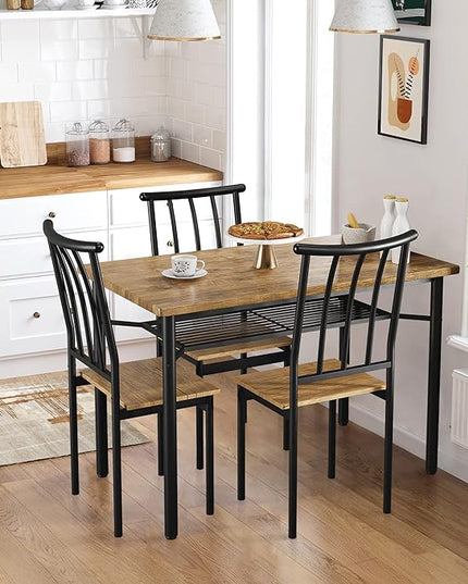 Dining Room Table Set for 4, 46.8" Kitchen Table and Chairs for 4 with Storage Rack, Rustic Kitchen Table Set Metal and Wood Rectangular Dining Table for Breakfast Nook, Kitchen, Living Room - LeafyLoom