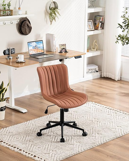 YOUNIKE Pink Office Chair Armless, PU Leather Computer Task Chair, Cute Swivel Adjustable Home Desk Chair, Small Vanity Chiar with Wheels Mid Backrest 300LBS - LeafyLoom