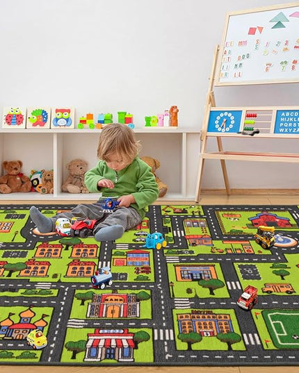 Zareas 4x6 FT Kids Area Rug Playmat Car Rug for Playroom, Children's Educational City Traffic Road Map Fun Carpet, Kids Baby Play Room Rug, City Pretend Play for Ages 3-12 Years Old, 48''x72'' - LeafyLoom