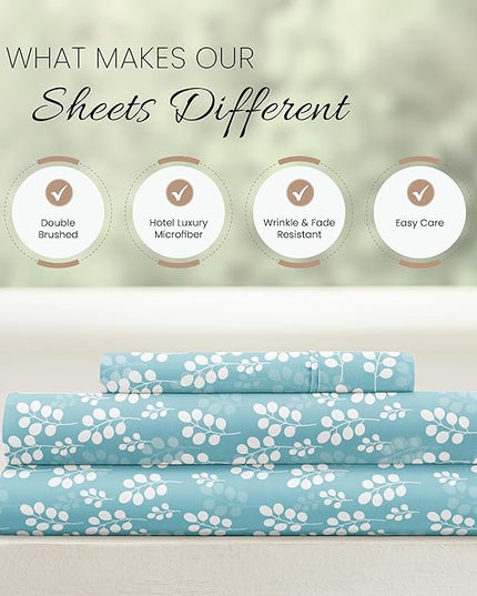 Linen Market 4 Piece Twin Bedding Sheet Set (Wheatfield Pale Blue) - Sleep Better Than Ever with These Ultra-Soft & Cooling Bed Sheets for Your Twin Size Bed - Deep Pocket Fits 16" Mattress - LeafyLoom