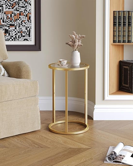 SAYGOER Round Side Table Small Gold End Table for Small Spaces Narrow Couch Night Stand Modern Bedside Table with Gold Frame for Bedroom Living Room, Easy Assembly - LeafyLoom
