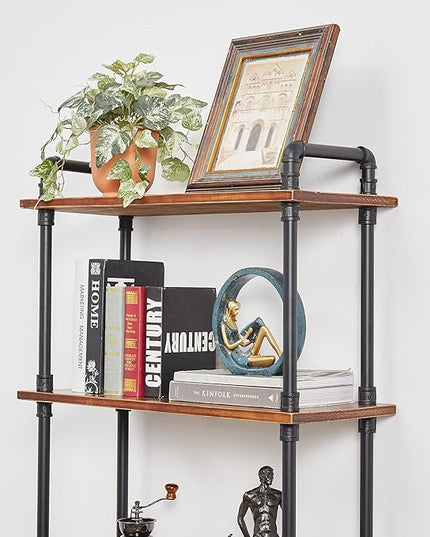 Industrial Bookshelf, Bookcases and Book Shelves 5 Shelf,Pipe Bookshelf, Industrial Pipe Shelving, Pipe Shelves(Rustic Brown, 29.5" L x 11.8" W x 70" H) - LeafyLoom