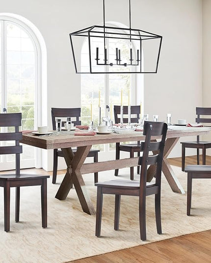 COLAMY Wooden Dining Chairs Set of 2, Ladder High Back Kitchen Side Chair, Farmhouse Armless Dining Room Chairs with Adjustable Foot Pegs, Cherry - LeafyLoom