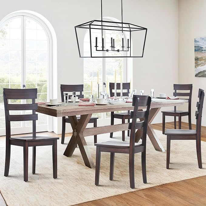 COLAMY Wooden Dining Chairs Set of 2, Ladder High Back Kitchen Side Chair, Farmhouse Armless Dining Room Chairs with Adjustable Foot Pegs, Cherry - LeafyLoom