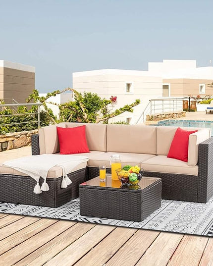 ClawsCover 9Pack Outdoor Seat and Back Cushions Replacement Covers Fit for 5 Pieces 4-Seater Wicker Rattan Furniture Patio Conversation Set Sectional Couch,Light Khaki-Include Cover Only (Large) - LeafyLoom