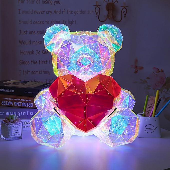Glowing Teddy Bear,Teen Girl Gifts Trendy Stuff,LED Lights Up Bear Night Light,Galaxy Bear Lamp Bedrooms Bedside Nursery Decor Lights,Unique Gift for Woman Girls Kids Mon with Transparent Gift Box - LeafyLoom
