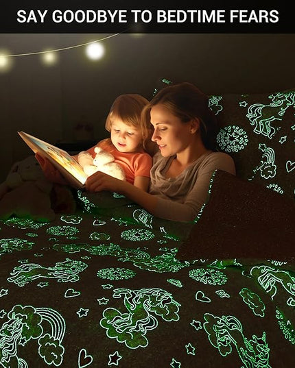 Mooreeke Glow in The Dark Full Plush Fleece Comforter Bed Set, Soft & Warm 3 Piece Bed in A Bag with Sham, Velour Velvet Pink Unicorn Girls Kids Bedding Set, Fluffy Fuzzy Polar Cozy and Stylish - LeafyLoom