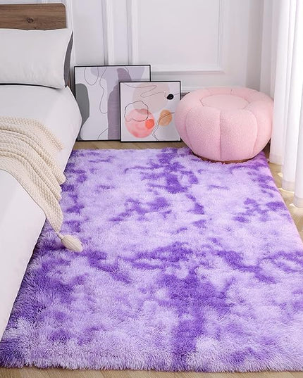 AROGAN Soft Rainbow Area Rugs for Girls Room 4x6 Feet, Fluffy Girls Bedroom Rugs, Princess Rug, Cute Colorful Carpet for Kids Teens Nursery Toddler, Purple - LeafyLoom