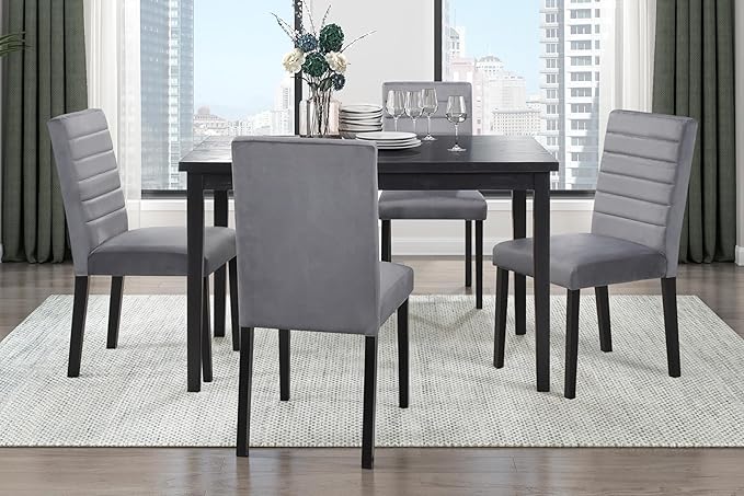 NicBex Dining Table Bar Table and Chairs Set 5Pc Dining Set with 1 Dining Table and 4X Velvet Side Chairs for Kitchen, Breakfast Nook, Small Space, Casual Style, Black - LeafyLoom