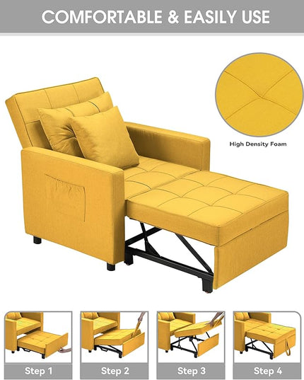 XSPRACER [UPDATED] Convertible Chair Bed, Sleeper Chair Bed 3 in 1, Stepless Adjustable Backrest,Armchair, Sofa, Bed, Linen, Yellow, Single One - LeafyLoom