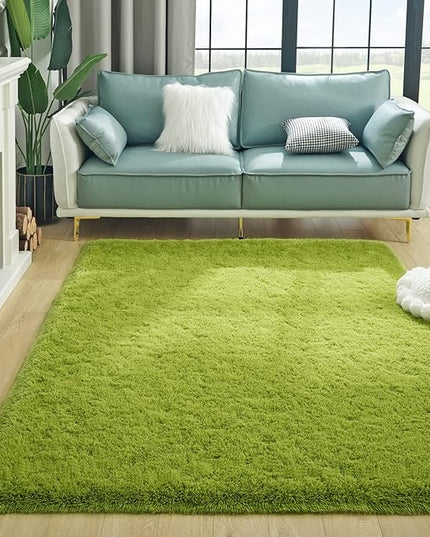 Super Soft Fluffy Shaggy Rugs for Living Room Bedroom, Fuzzy Plush Area Rugs for Girls Kids Room Nursery Home Decor, Furry Dorm Rug Cute Non-Slip Indoor Floor Carpet 4x5.9 Feet, Green - LeafyLoom