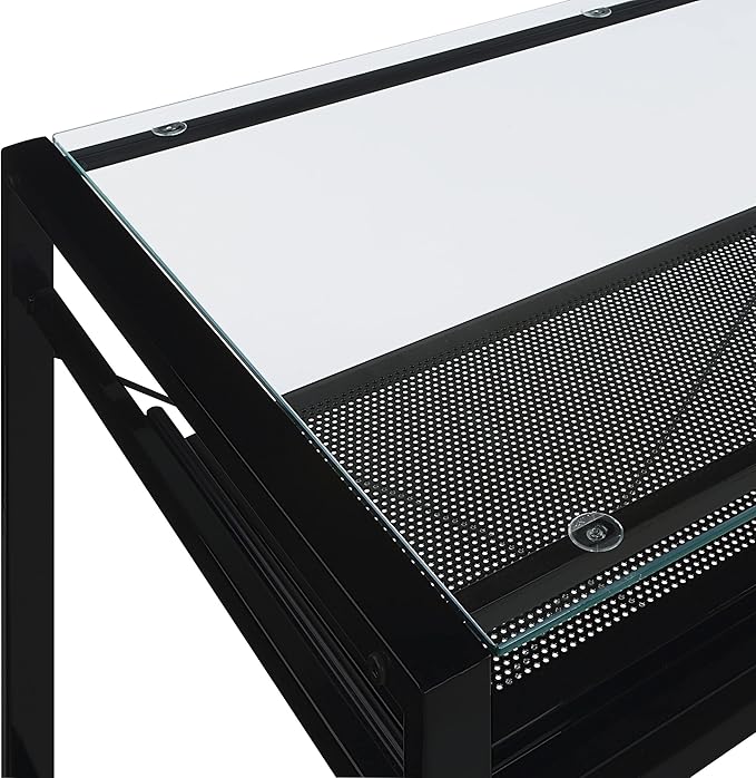 OSP Home Furnishings Zephyr Computer Desk with Keyboard Shelf and Tempered Glass Top, Clear Glass and Black Frame, 36" W x 20" D x 30.25" H - LeafyLoom