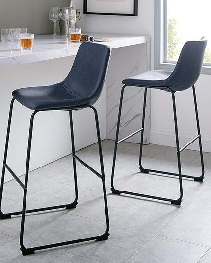 Walker Edison Douglas Urban Industrial Faux Leather Armless Dining Chair Set of 2 and Bar Chair Set of 2, Navy Blue - LeafyLoom